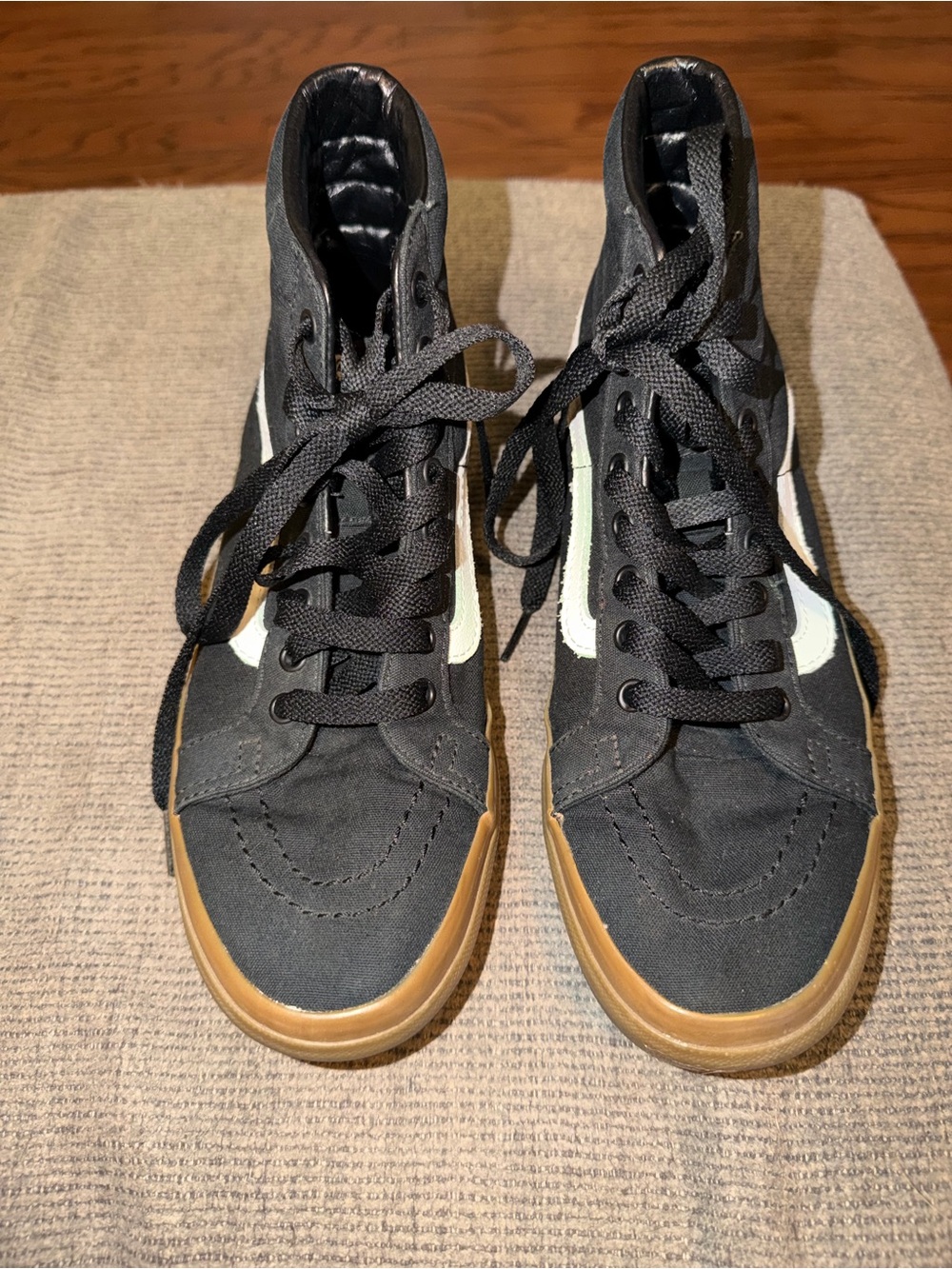Vans Black High-Top Sneakers with Gum Outsole and White Sidestripe